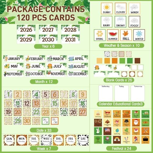 Sinload Classroom Calendar Pocket Chart Green, Jungle