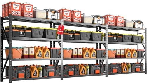Metal Garage Shelving Unit, Heavy Duty Adjustable Industrial Storage Shelves, Steel Storage Rack for Garage, Warehouse, Basement, Black, 64.6" H x 67" W x 21.7" D, 3 Pack