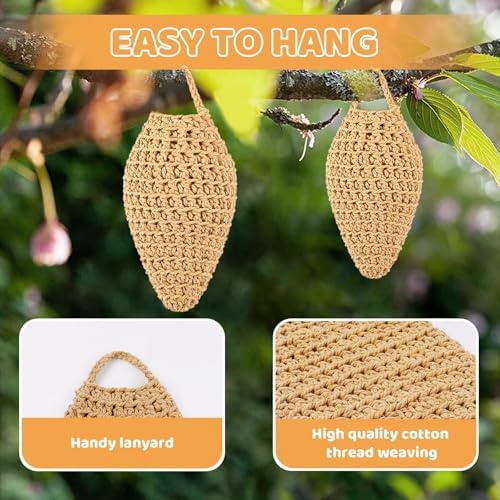 GJL 4 Pack Crochet Fake Wasp Nest Decoy, Artificial Faux Hornet Nest Outdoor Hanging Decor for Patio & Eaves, Prevent Wasps from Building Nests