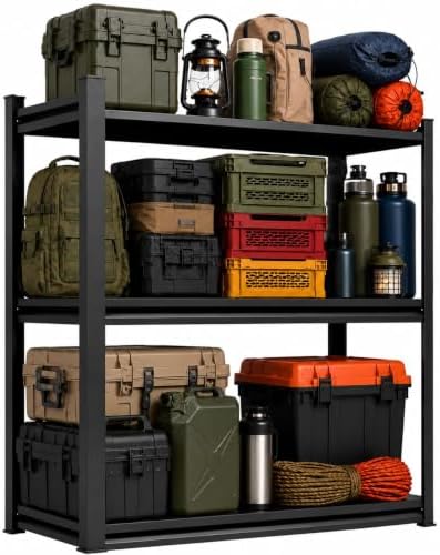Garage Shelving, 1800 LBS Heavy Duty Metal Storage Shelves, 3-Tier Adjustable Storage Rack for Garage, Basement, Warehouse, 27.6" Wx 13.8" Dx 31.5" H