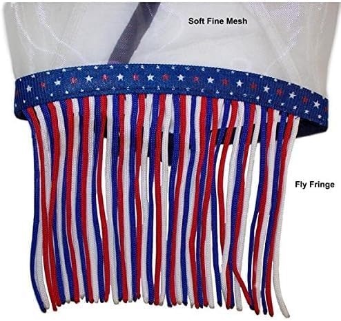 Derby Originals Horse Fly Mask with Ears and Nose Fringe, UV Blocking Fine Mesh, USA Stars and Stripes Design, 1 Year Limited Warranty