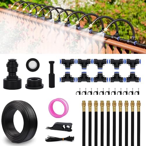 Drip Irrigation System 30 FT with 10 Nozzles, 360° Adjustable Bendable Garden Watering Misting System for Greenhouse, Yard, Lawn, Plant, Garden, 5/16 inch Hose (OD: 8mm)