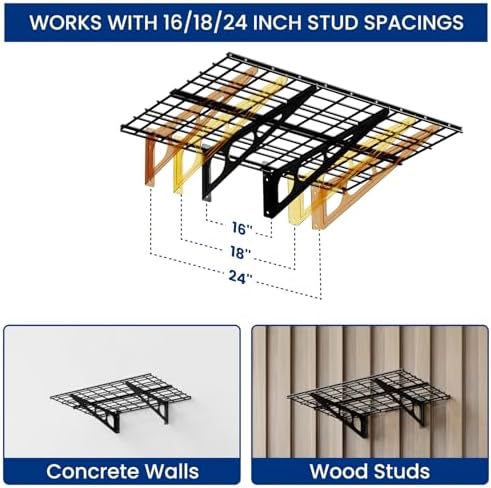 FLEXIMOUNTS 1-Pack 2x3ft Garage Shelving Wall-Mounted Storage Rack, Black