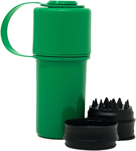 Hemper Keeper 3‑in‑1 Herb Grinder with Dual Storage Container - Smell‑Proof, Airtight & Water‑Resistant - Built‑In Removable Grinder, Dual Compartments for Flower & Ground - (Green)