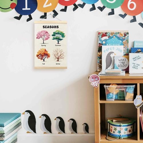 TLESKE Classroom 4 Four Seasons Chart Poster Hanger Frame, Homeschool Hanging Wall Art Decor for Toddlers Kids Room Nursery Playroom, Preschool Prek Learning Educational Poster Print Banner, 12x16