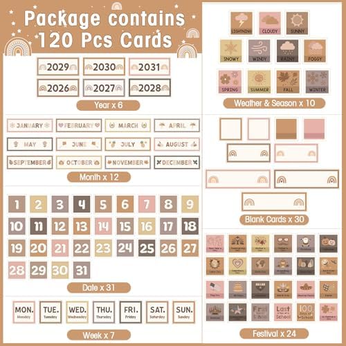 Sinload Classroom Calendar Pocket Chart Wood Color, Neutral Boho