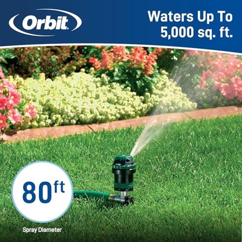 Orbit H2O-Six Gear-Drive Sprinkler on Metal T-Spike - Customizable Lawn Watering Coverage - Multi-Pattern Rotating Head with Adjustable Spray Range - (2-Pack)