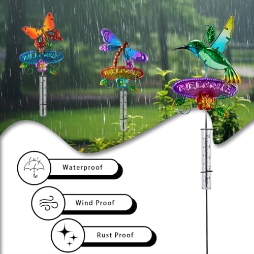 3 Pcs Rain Gauge Outdoor, 5 Inch Tube Rain Gauge with Welcome Sign