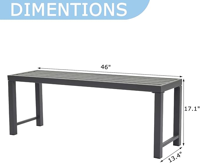 Outdoor Metal Backless Bench Set of 2, 46" Patio Garden Bench for Outdoor, All Wheather Outdoor Bench for Garden, Backyard, Porch, Grey