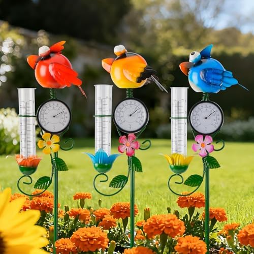 Joint Honglin Metal Adorable Bird Rain Gauge with Outdoor Temperature
