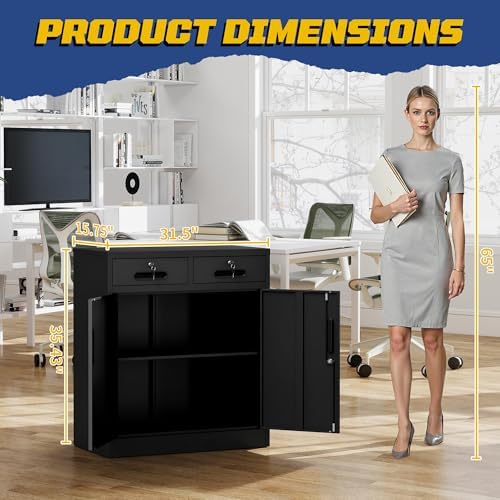 Metal Storage Cabinet with 2 Drawer, 35" Office Storage Cabinets