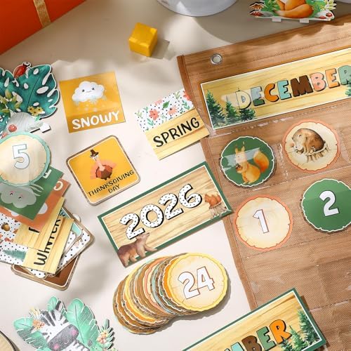 Sinload Classroom Calendar Pocket Chart Wood Color, Woodland