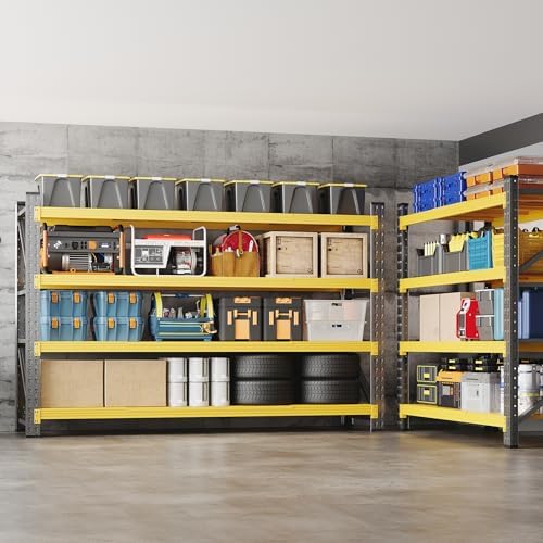 BYNSOE 71" W Storage Shelves 5000lbs Garage Metal Shelving Heavy Duty Garage Shelves Adjustable Storage Shelves for Industrial, Factory (Black-Yellow, 71" W x 24" D x 69" H)