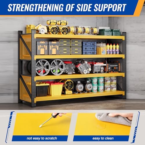 BYNSOE 71" W Storage Shelves 5000lbs Garage Metal Shelving Heavy Duty Garage Shelves Adjustable Storage Shelves for Industrial, Factory (Black-Yellow, 71" W x 24" D x 69" H)