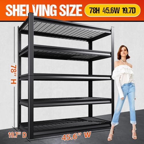 Set of 3 Heavy Duty Garage Shelving 5T Storage Shelves, Adjustable Metal Shelving Unit, Utility Garage Organizer Shelf for Basement, Pantry, Warehouse, Supermarket, 45.6" Wx19.7 Dx78 H