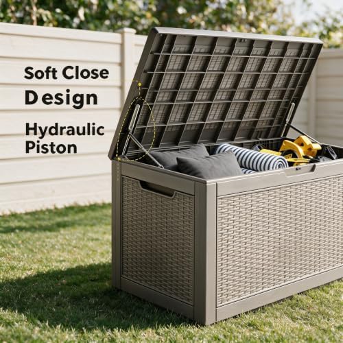 120 Gallon Deck Box,Lockable Outdoor Storage Box Gas Lift,Waterproof Grey