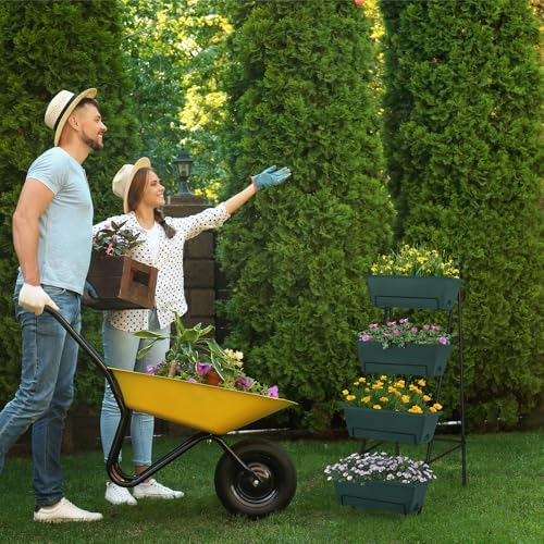 OYEAL Raised Garden Bed 4 Tier Vertical Garden Planters Indoor Outdoor Raised Planter Box with Legs Elevated Herb Garden Planter for Flowers Vegetables Plants, Green, 16.8 * 18.3 * 41.5 Inches