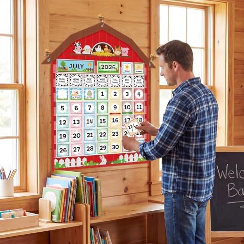 Sinload Classroom Calendar Pocket Chart Red, Farm
