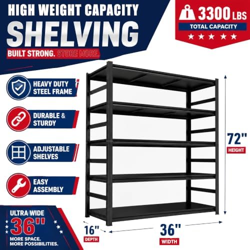 Garage Shelving,2-in-1 Adjustable Storage Shelves with Guard