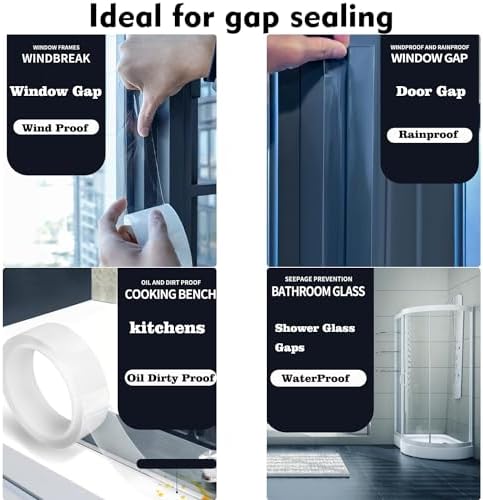 Transparent Window Weather Sealing Tape 2 Inch x 16.5 FT Weather Stripping Residue-Free Clear Window Insulation Tape for Doors Windows and Shower Glass Gaps (2 in * 16.5 FT)
