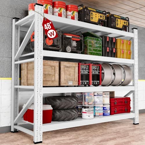 SISESOL Set of 2 48" Wide Heavy Duty Garage Shelving Units,3000LBS 24 Deep Storage Shelves,White Metal Garage Shelves,Large Storage Rack,70 High Steel Shelf,Industrial Shelving for Shop,Warehouse