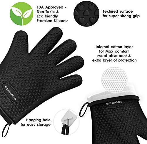 KITCHEN PERFECTION XL Silicone Smoker BBQ Gloves -Heat Resistant Oven Mitts