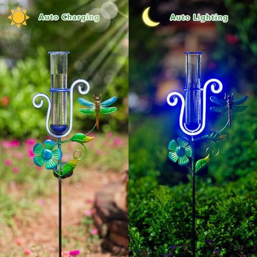 Solar Rain Gauge Outdoor with Dragonfly Decor