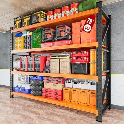 6000LBS Heavy Duty Garage Shelving Units,79" Wide & Deep Storage Shelves,Orange Metal Garage Shelves,Large Storage Rack,Steel Shelf,Industrial Shelving for Shop,Warehouse,79" W x 24" D x 79" H