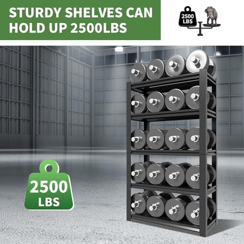 72" H Garage Shelving, Garage Shelves Heavy Duty, 5 Tier Adjustable Garage Storage Shelves for Warehouse, Basement, Workshop, Kitchen, Require Assembly, 16''D*36''W*72''H, Black