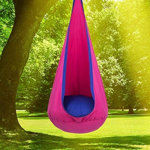 Y- STOP Kids Pod Swing Seat, Hanging Hammock Chair Swing with Inflatable Pillow, Sensory Swing Chair with Pocket for Outdoor and Indoor (Pink and Blue)