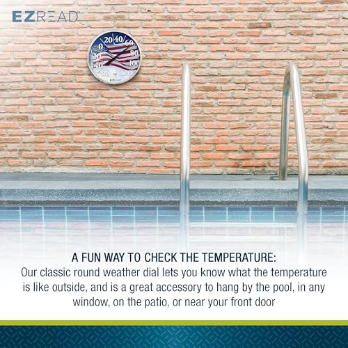 EZREAD Hanging Dial Thermometer 840-1221 Weather Thermometers for Indoor and Outdoor Use, Large 12.5 Inch Diameter, Easy to Read Numbers, American Flag