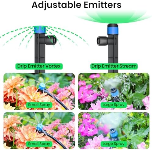 MIXC Drip Irrigation System,Quick Connector Garden Watering System Automatic Sprinkler System Kit for Lawn Raised Bed Greenhouse Plant Watering System (16FT Main Tube+ 79FT 1/4'' Tube)