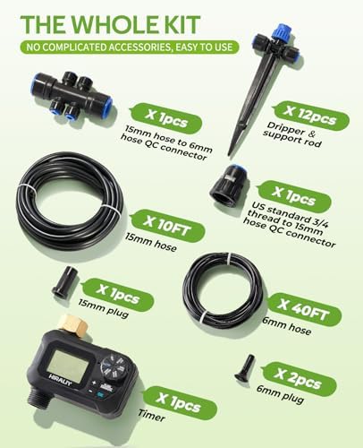 HIRALIY 50FT Automatic Drip Irrigation Kit with Timer