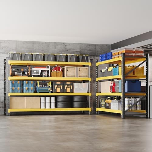 BYBYNSOE 48" W Storage Shelves 3000lbs Garage Metal Shelving Heavy Duty Garage Shelves Adjustable Storage Shelves for Industrial, Factory (Black Yellow, 48" W X 24" D X 69" H)