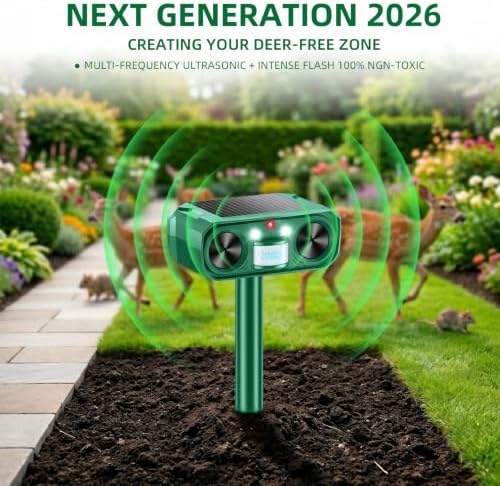 Solar Animal Repeller Outdoor, 4 Pack Ultrasonic Deterrent for Deer