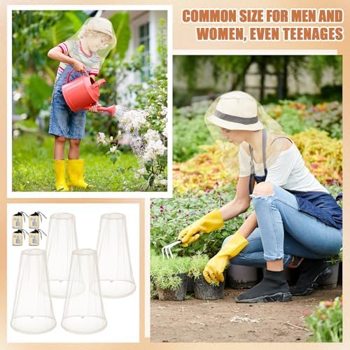 HESTYA 4 Pack Mosquito Head Net Mesh Face Cover Outdoor, Beige