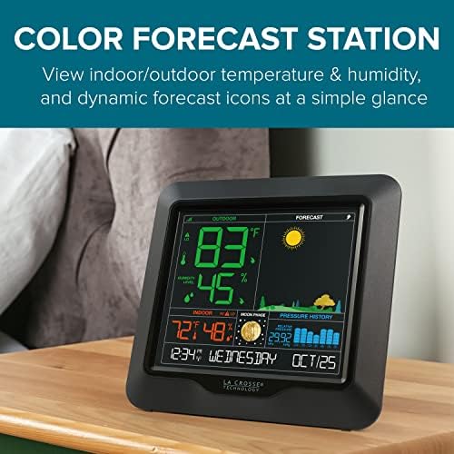 La Crosse Technology Color Forecast Station-Large Display,Temperature/Humidity Alerts,Seasonal Scenes-Indoor/Outdoor Monitoring,HI/LO Records,Barometric Pressure-Atomic Time,DST Updates (Pack of 4)