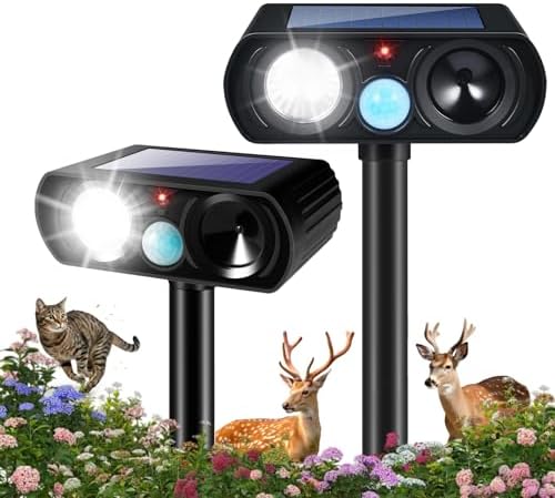 2026 Upgraded Sonic Fortress Pro Deer Repellent Devices,Feral Cat Deterrent Outdoor Solar Ultrasonic Animal Repellent with Motion Sensor&Flash Light, Raccoon Fortress Pro for Garden&Yard 2Pack