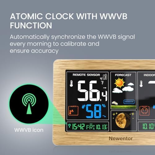 Newentor Weather Station Wireless Indoor Outdoor Thermometer, Wood,1Sensor