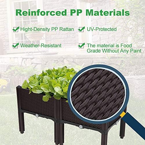 VINGLI Square Raised Garden Bed, Self-Watering Plastic Planter for Indoor Outdoor Vegetables, Fruits, Potato, Flowers, All Weather (2 Pcs)