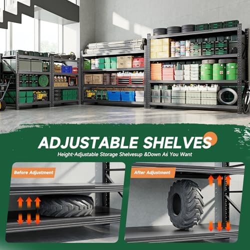 Letaya 68" W Storage Shelves Heavy Duty, 7000LBS Garage Shelving Units, 4 Tier Adjustable Utility Rack Shelf,Large Metal Industrial Shelves,for Shop,Warehouse,Basement,Black (68" W x 24" D x 64" H)