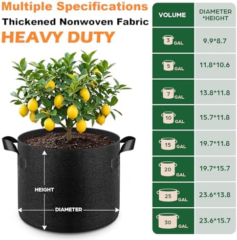 Songrey 10-Pack 5 Gallon Grow Bags
