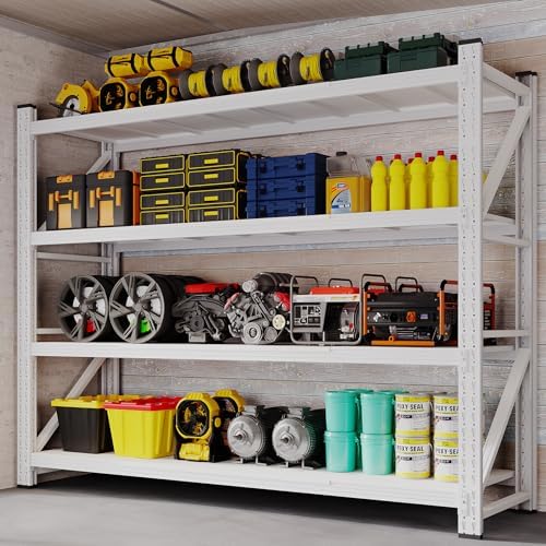 BYNSOE 78.8" W Storage Shelves 7000lbs Garage Metal Shelving Heavy Duty Garage Shelves Adjustable Storage Shelves for Industrial, Factory, (White, 78.8" W X 24" D X 78.8" H)