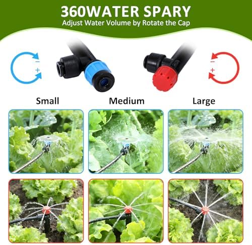 300FT Drip Irrigation System Kit, Automatic Garden Watering Misting System with 70FT1/2 inch Hose 230FT 1/4 inch Distribution Tubing and Accessories for Garden Lawn Greenhouse Plant Flower Bed