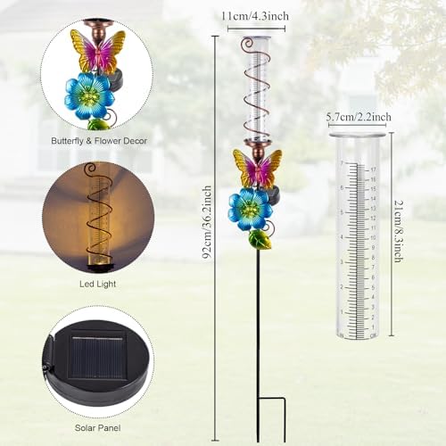 Rain Gauge Outdoor, Solar Water Gauge for Rain