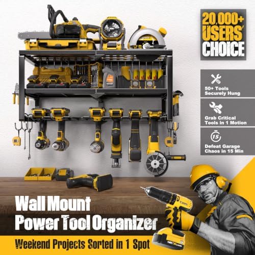 Spampur Power Tool Organizer for Tool Storage, Drill Holder Wall Mount with Screwdriver Organizer, Tool Holder for Garage Wall Organization, Heavy Duty Metal Tool Shelf with Battery Holder
