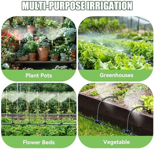 100FT Drip Irrigation Kit System for Garden 360° Adjustable Garden Sprinklers for Yard Watering System with 18 Nozzles Raised Bed Greenhouse Plant Watering Devices Misting System