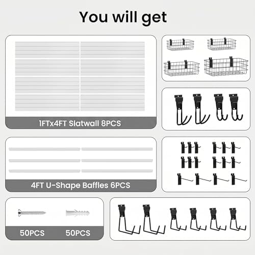 SMARTSTANDARD White Slatwall Panel Set, 4x8 FT PVC Panel with Accessory Kit
