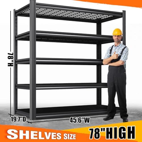 Set of 9 Garage Shelving-3000 lbs 5 Tier Storage Shelves,Adjustable Heavy Duty Metal Shelving Unit and Storage Large Wire Rack,Utility Steel Shelf for Warehouse Industrial Pantry Basement -78"x46"x20"