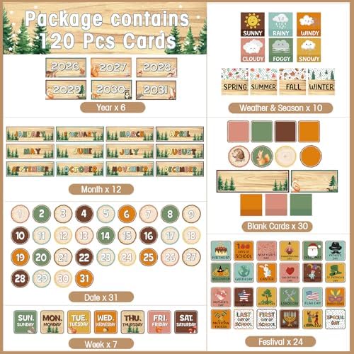 Sinload Classroom Calendar Pocket Chart Wood Color, Woodland